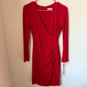 Calvin Klein NWT Red Long Sleeve Wrap Dress